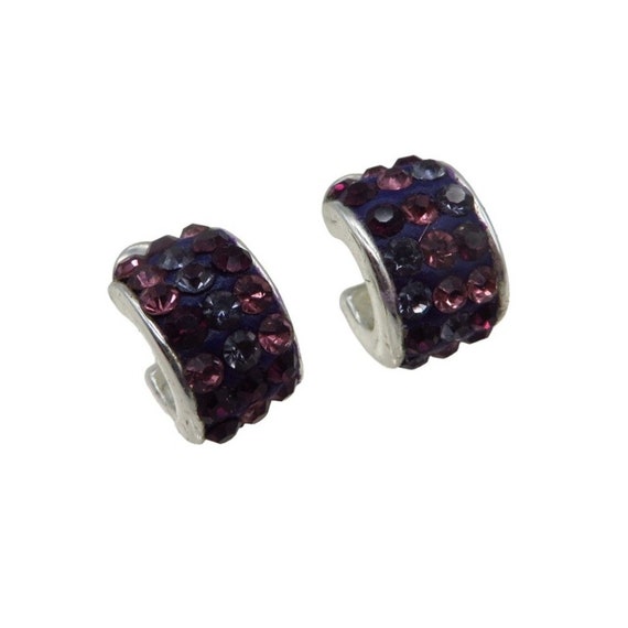 Purple Rhinestone Huggie Hoop Earrings Liz Claibo… - image 1
