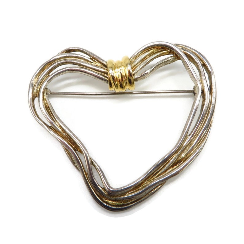 Premier Designs Heart Brooch Vintage Two Tone Abstract Heart Pin