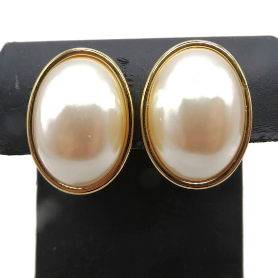 Vintage Monet Oval Faux Pearl Clip-on Earrings