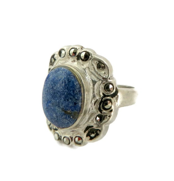 Sterling Silver Sodalite Ring. Marcasite Studded,… - image 4