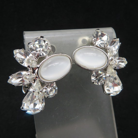 Vintage Czech Glass Earrings, Silver Tone Rhinest… - image 3