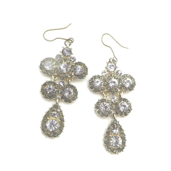 Vintage Chandelier Earrings Dangling Rhinestone P… - image 2