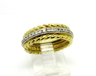 Gold Plated Sterling Silver Ring, Two Tone with Cubic Zirconia Accents, Size 8