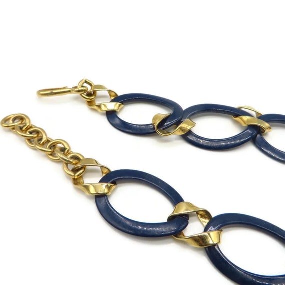 Blue and Gold Chain Necklace, Vintage Monet Jewel… - image 5