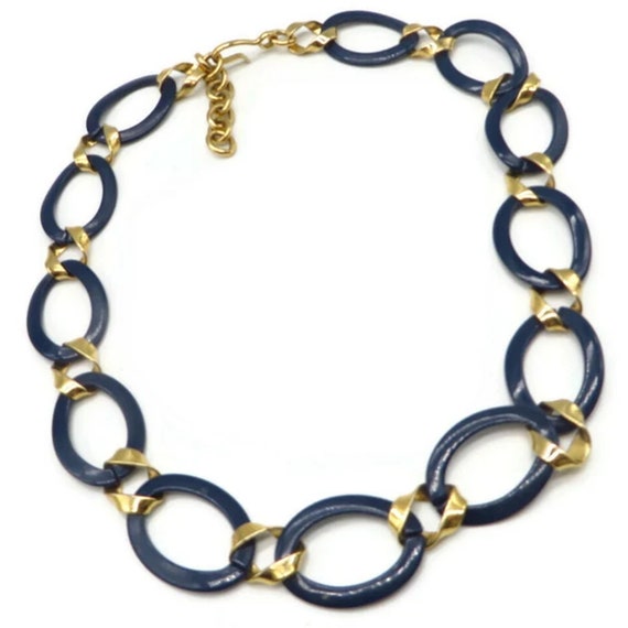 Blue and Gold Chain Necklace, Vintage Monet Jewel… - image 1