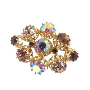 Signed STAR Sparkly Brown Rhinestone Brooch Vintage Jewelry