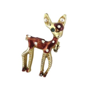 Vintage Deer Brooch, Small Enameled Baby Deer Pin, Christmas Jewelry