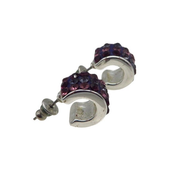 Purple Rhinestone Huggie Hoop Earrings Liz Claibo… - image 4