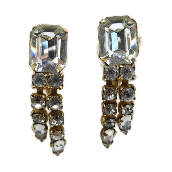 Clear Rhinestone Dangle Earrings, Gold Filled Scr… - image 1