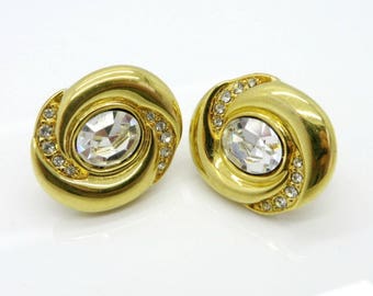 Vintage Napier Earrings, Oval Gold Tone Rhinestone Clip-ons, Mothers Day Gift