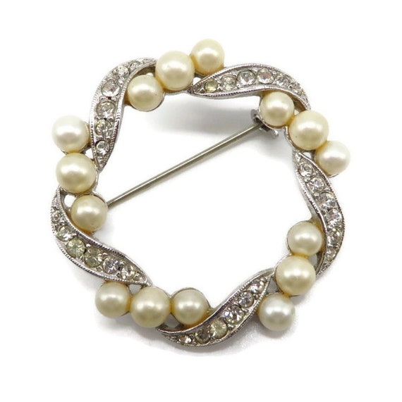 Vintage Marvella Brooch, Faux Pearl and Rhinestone