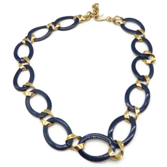 Blue and Gold Chain Necklace, Vintage Monet Jewel… - image 4