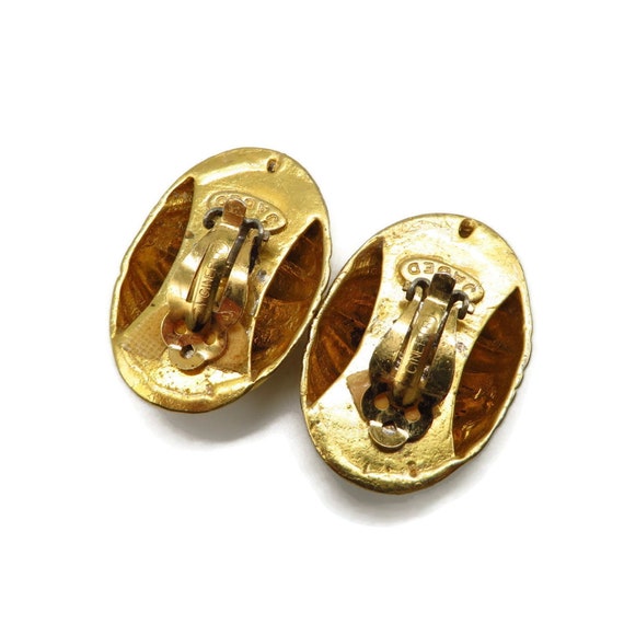 Ciner Gold Tone Earrings, Vintage Domed Clip-ons - image 6