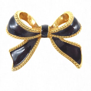 Kenneth Jay Lane Black and Gold Bow Pin Vintage KJL for Avon Jewelry