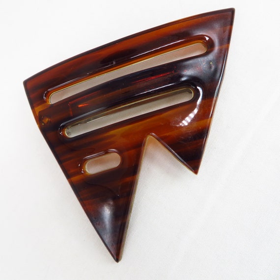 Large Tortoise Shell Plastic Barrette Made in Fra… - image 5