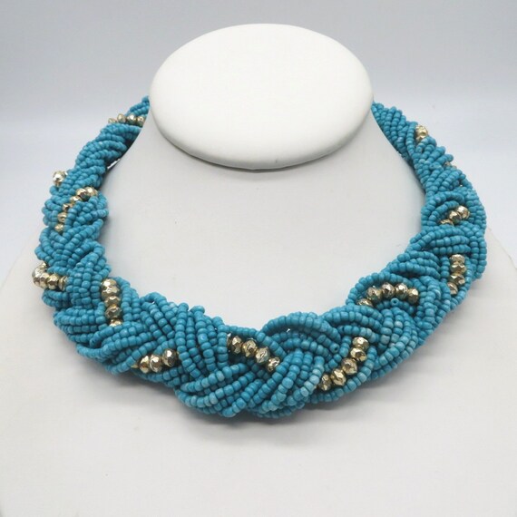 Vintage Braided Turquoise Choker, Gold and Silver… - image 1
