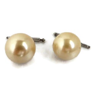 Vintage Faux Pearl Cuff Links Spring Back Unisex Suit Accessory Formal Occasion Jewelry