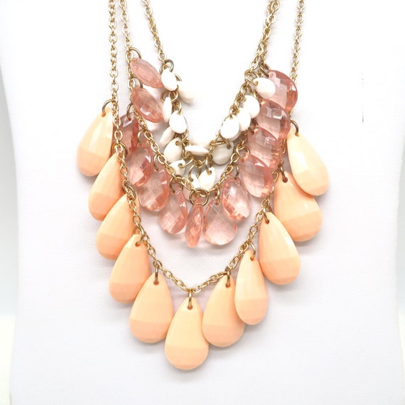 Vintage Pink Bead Necklace Multi-Strand Chain Nec… - image 1