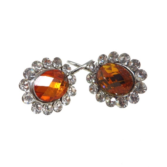 Orange Rhinestone Earrings with Clear Rhinestone … - image 5
