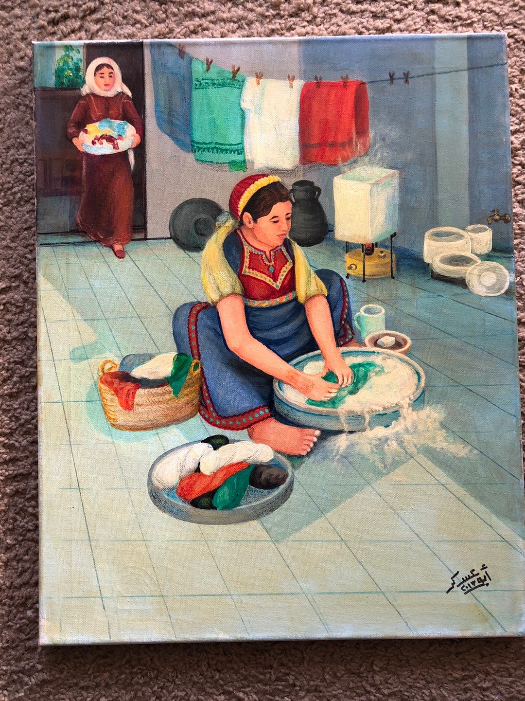 Original Acrylic & Oil Painting washing Clothes Etsy