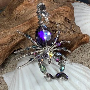Large Crystal and Silver Scorpion Scorpio Wire and Bead Art Sculpture Figurine Ornament Desk Pet Sue DeYoung Designs