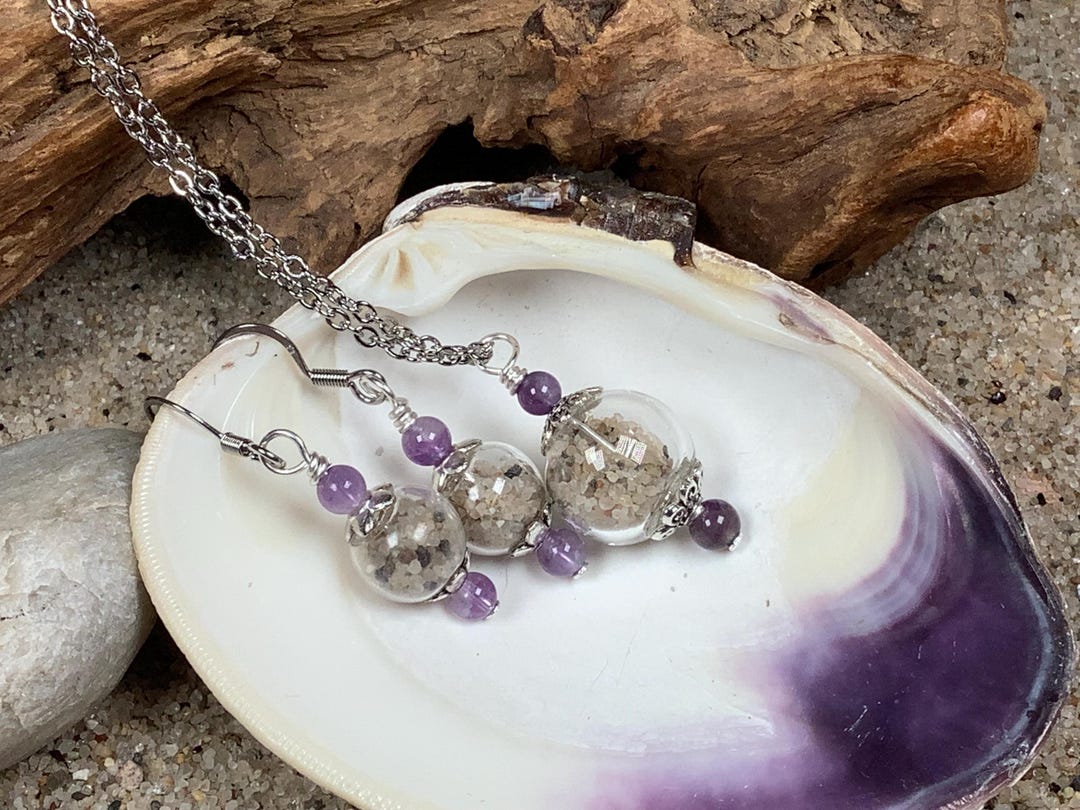 Cape Cod Sand Necklace and Earrings: Amethyst Boho Jewelry - Etsy
