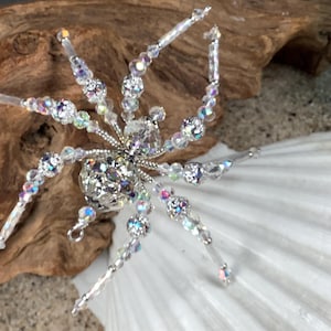 Crystal Fire N Ice Original Design Austrian Crystal Spider Christmas Ornament: Silver Filigree Rhinestone Car Charm