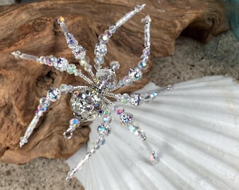 Crystal Fire N Ice Original Design Austrian Crystal Spider Christmas Ornament: Silver Filigree Rhinestone Car Charm