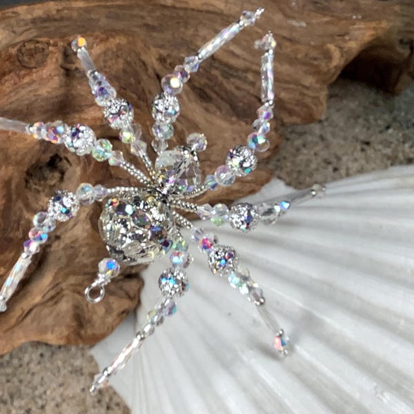 Crystal Fire N Ice Original Design Austrian Crystal Spider Christmas Ornament: Silver Filigree Rhinestone Car Charm