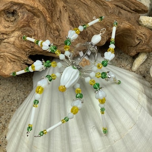 Kitchen Witch Spider Ornament: Mustard Seed, Lampwork Flower, Czech Crystals
