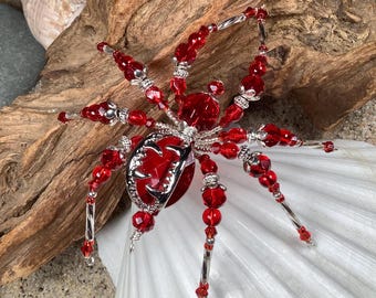 The Original Dracula Bite Silver Werewolf Fang Spider Beaded Ornament by Sue DeYoung Steampunk Goth Spider Halloween Deco Unique Gift