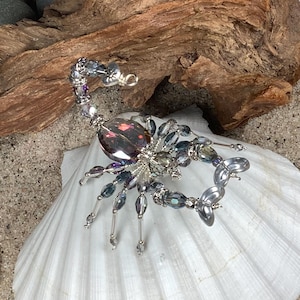 Large Crystal and Silver Scorpion Scorpio Wire and Bead Art Sculpture Figurine Ornament Desk Pet Sue DeYoung Designs