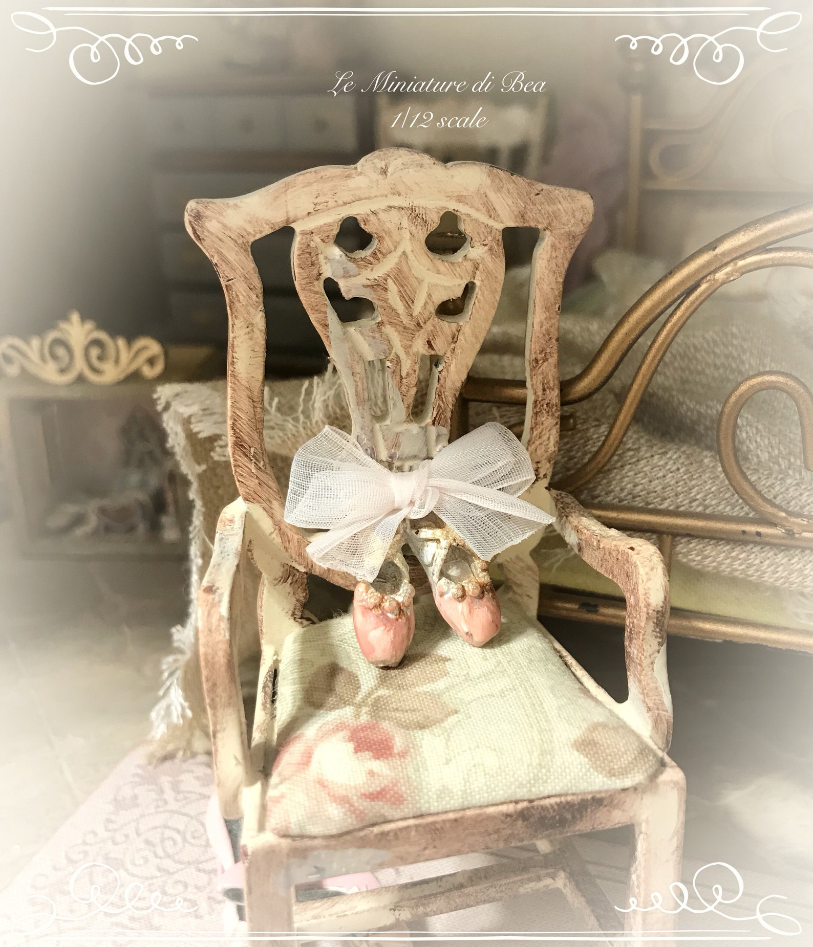 1/12 victorian ballet shoes dollshouse miniature hand made by bea antiche french style 1/12 victorian ballet shoes dollshouse miniature hand made by bea antiche french style