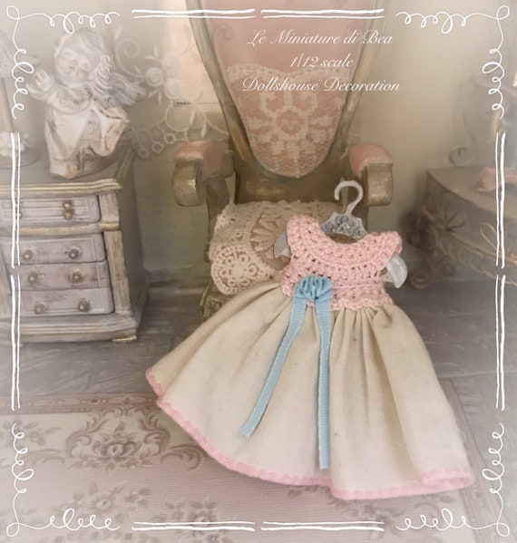 2 Miniature Infant Clothes Hangers BLUE Lace: DOLLHOUSE Miniatures 1:12 scale