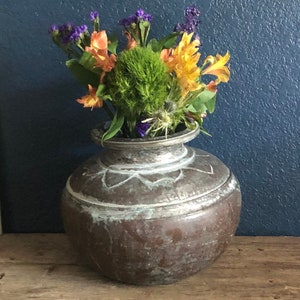 Copper Pot Water Vessel Vase Centerpiece Large Flower Display Antique Vase Unique Container Vase Unique Tinned Copper Storage Indian Art