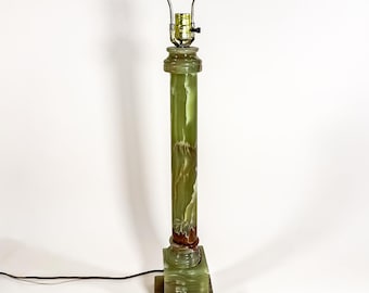 Vintage Green Onyx Table Lamp Stone Column Lamp Hollywood Regency Marble Lamp Mid Century Decor