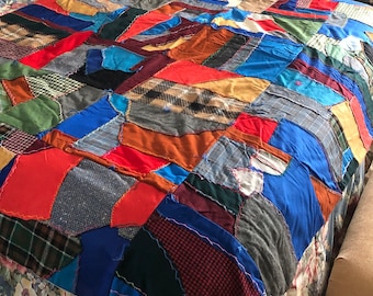 Vintage Handmade Improvisational Patchwork Quilt Folk Art Textile Blanket Crazy Quilt Throw Blanket Patchwork Hand Made Two Sided