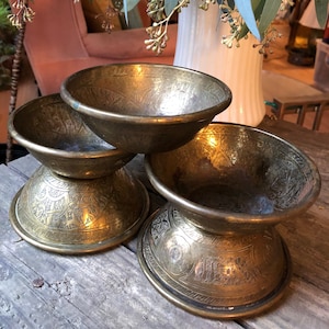 Brass Bowls Antique Handcrafted Bowls Religious Decor Medicinal Bowl Middle Eastern Decor Damascene Cairoware Set of 5 Islamic Calligraphy