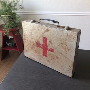 WWII First Aid Kit Supply Box Red Cross Metal Emergency Box Metal