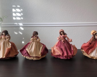 Corn Husk Doll Collection Vintage Doll Collectible Doll Cookie Jar Doll Holding Feather Two Tone Pink Dress White Lace Nursery Decor