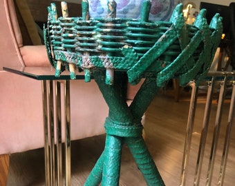 Planter Stand Green Planter Wicker Plant Stand Unique Decor Rattan Plant Stand Tripod Planter Boho Art Vintage Urban Farmhouse Three Legged