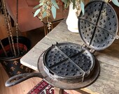 Antique Primitive Rare Cast Iron Waffle Iron Featuring 19th Century Playing Cards - A J COX, Philadelphia, Cottage Kitchen, Boy Scouts