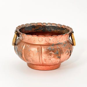 Copper Pot Scalloped Decor Jardiniere Vintage Copper Pot Decorative Copper Bowl Cachepot Handles Patina Planter Cauldron Style Rustic Copper