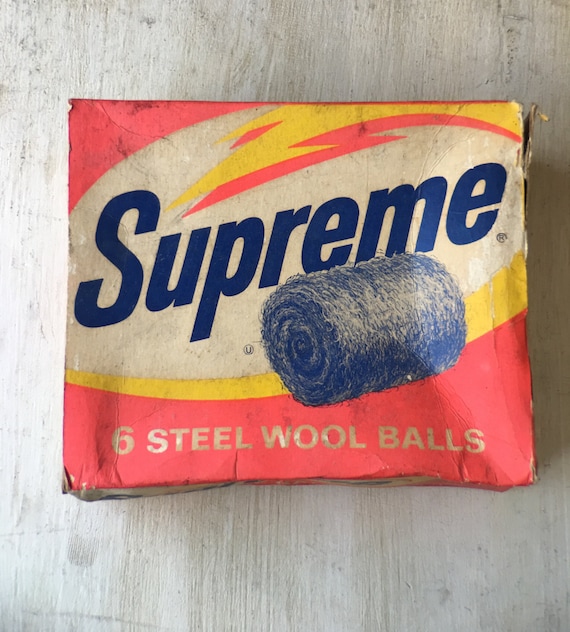 Brillo Supreme Steel Wool Balls in Original Cardboard Box,  Purex Corporation Ltd, 1950s, Fifties, Red, Unused, Advertising(WTH-1377)