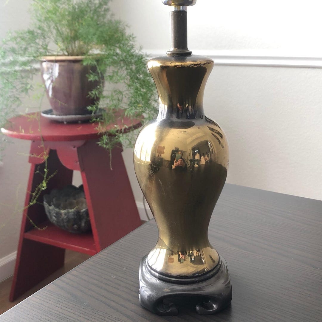 Vintage Gold Metal Accent Lamp Bronze Color Mini Lamp With Metal Asian ...