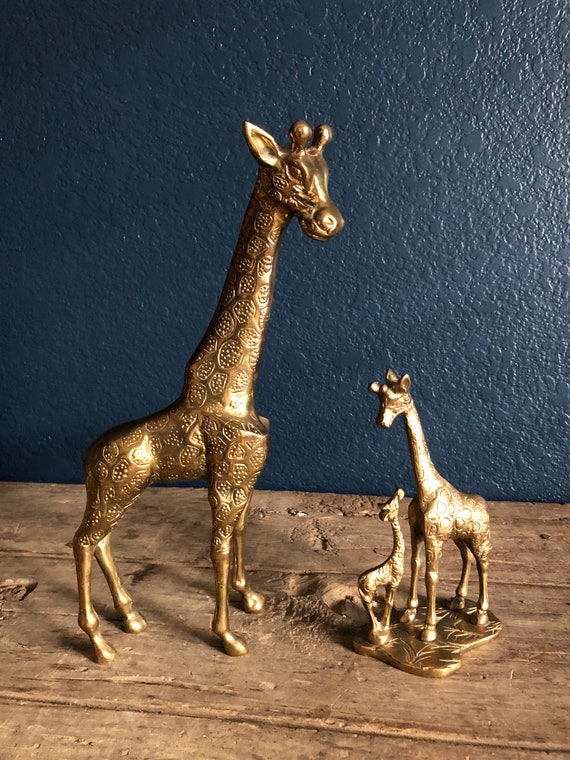 Vintage Brass Mom and Baby Giraffe Statue, Zoo Animals, Safari, Momma and Baby, Heartwarming, Touching, Sweet, Adorable, Firgurine
