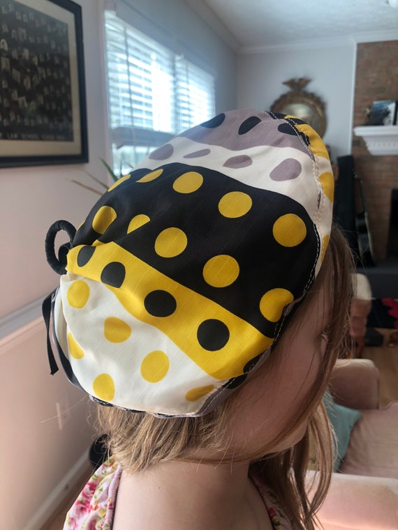 Mr John Classic Designer Mod Polka Dot Hat  New York Paris  White Yellow Black Gray 1960s Sixties Vintage Rad Unique Unusual