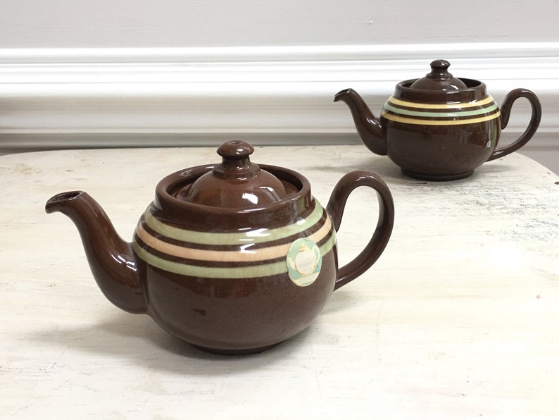 Vintage Ridgway Brown Stripe Old English Redware Teapot Set Etsy