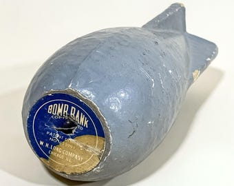 Vintage 1942 Bomb Bank Coin Bank William H Long 1942 Design Patent WWII Era Novelty Bank