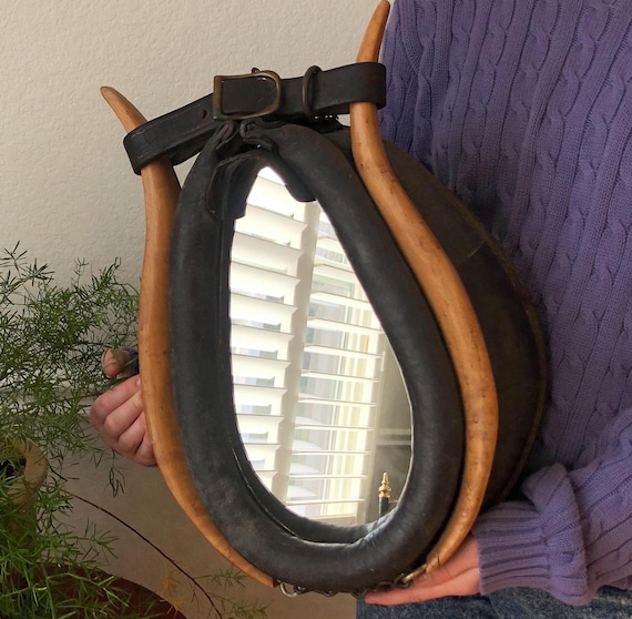 Horse Collar Rustic Home Decor Mirror Western Cowboy Mirror Farmhouse Decor Mirror Country Bar Decor Honky Tonk Mirror Wooden Yolk Leather